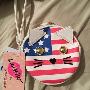 Betsey Johnson patriotic cat wristlet